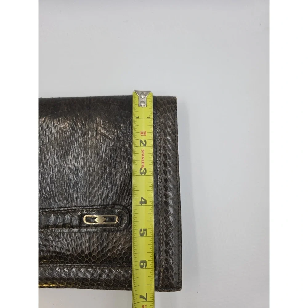 VTG Genuine Snakeskin Clutch Purse 11x6.5 Dark Brown Suede Lined Evening Bag MCM